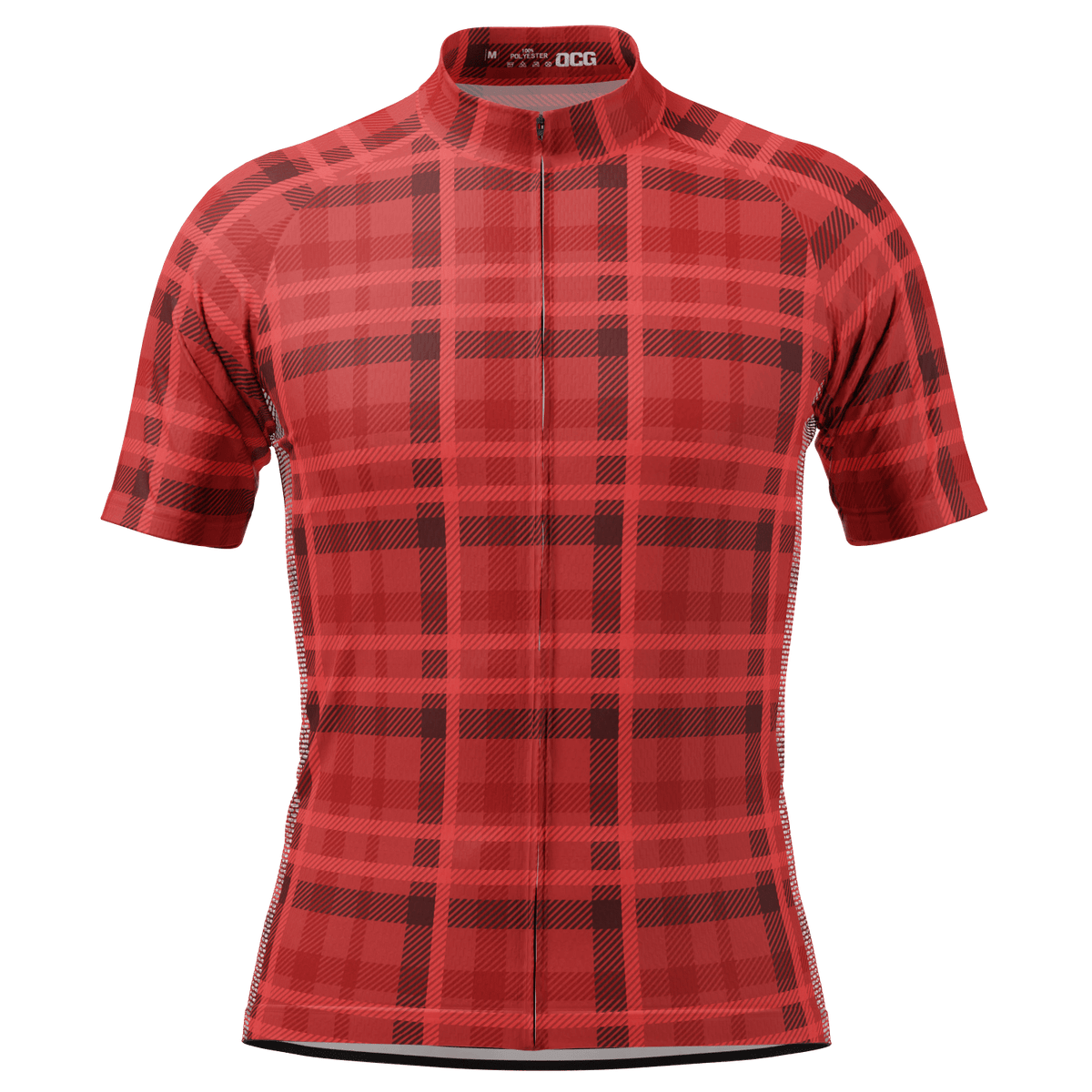 Men s Red Plaid Tartan Pattern Short Sleeve Cycling Jersey