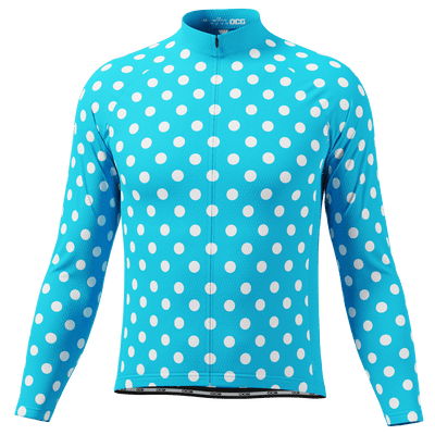 Men's High Viz White Polka Dots on Blue Long Sleeve Cycling Jersey
