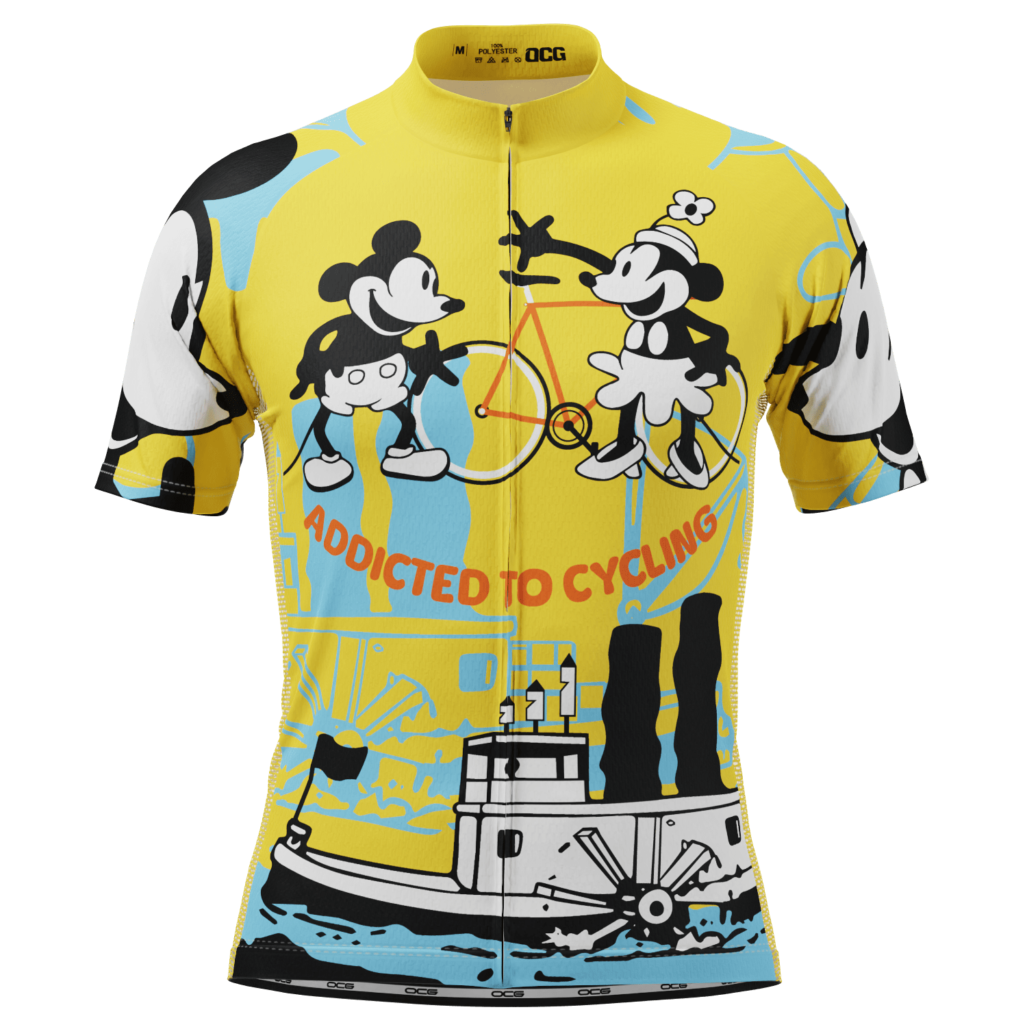 Men's Steamboat Willie Addicted to Cycling Short Sleeve Cycling Jersey