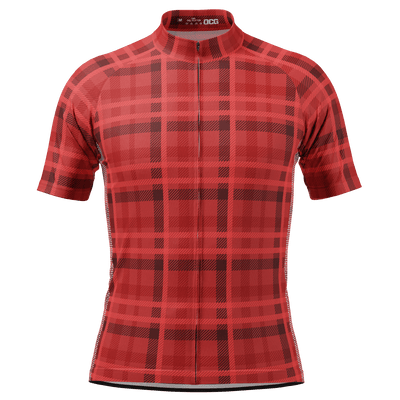 Men's Red Plaid Tartan Pattern Short Sleeve Cycling Jersey