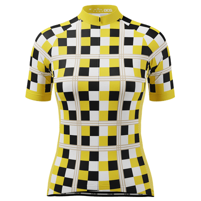 Women's Checkered Plaid Short Sleeve Cycling Jersey