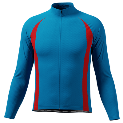 Men's Blue Red Stripe Long Sleeve Cycling Jersey
