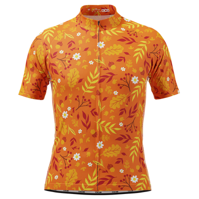 Men's Autumn Leaves Bright Short Sleeve Cycling Jersey
