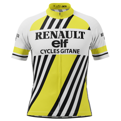 Men's Retro Auto Yellow Short Sleeve Cycling Jersey