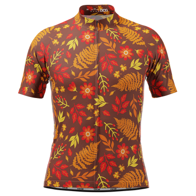 Men's Autumn Leaves Dark Short Sleeve Cycling Jersey