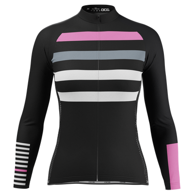 Women's Four Stripes with Pink Long Sleeve Cycling Jersey