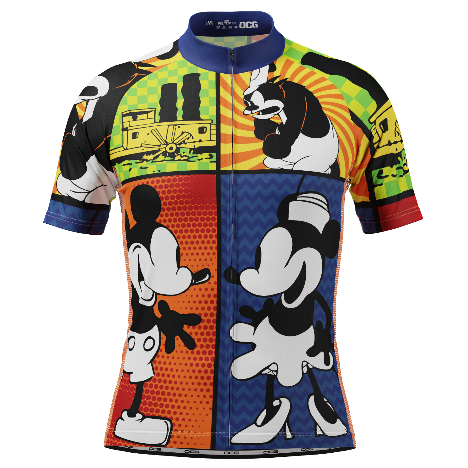 Men's Steamboat Willie Comic Vignettes Short Sleeve Cycling Jersey