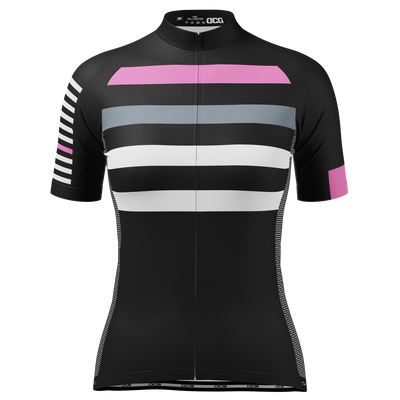 Women's Four Stripes with Pink Short Sleeve Cycling Jersey