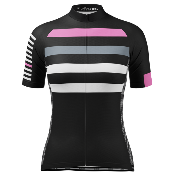 Women's Four Stripes with Pink Short Sleeve Cycling Jersey