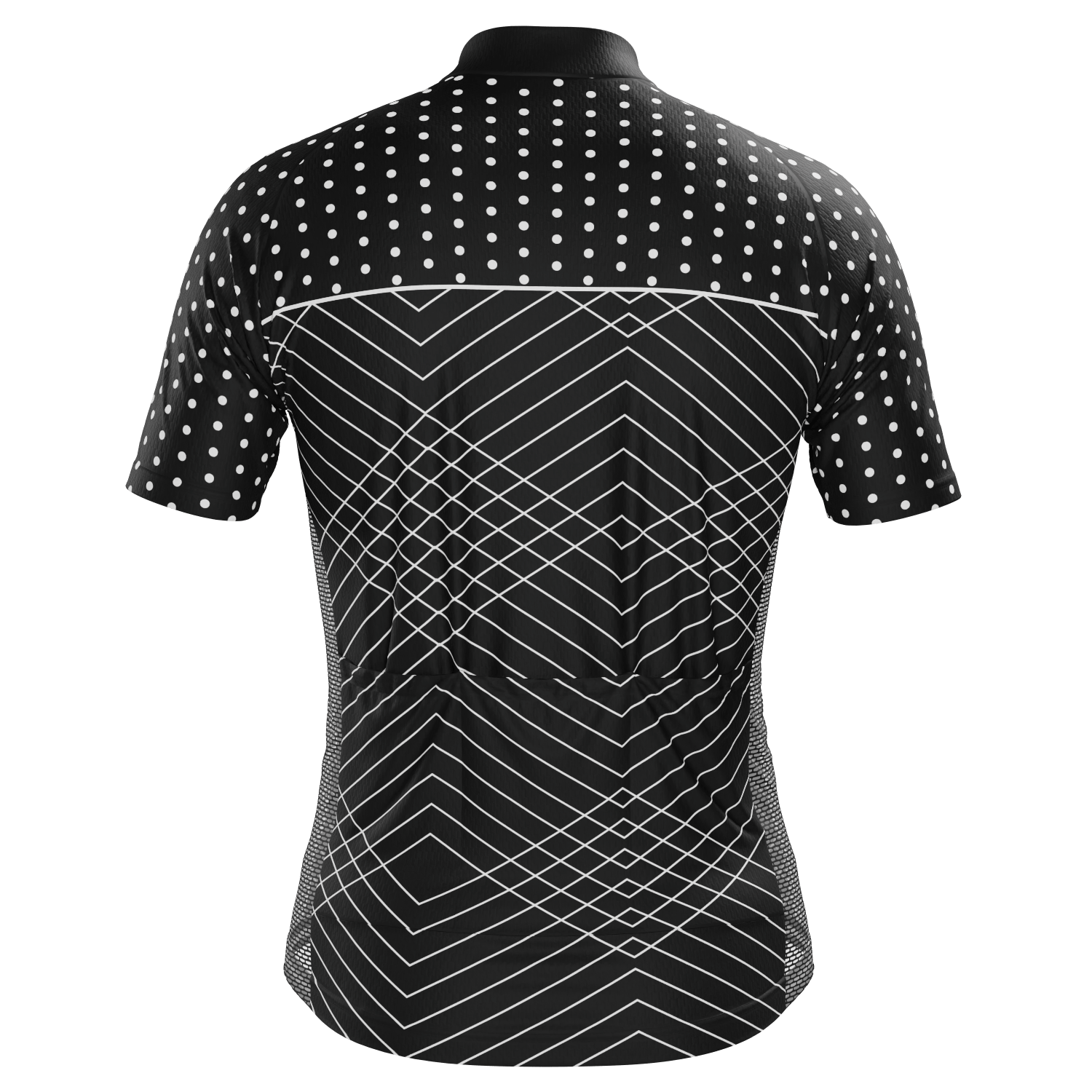 Men's White Polka Dots on Black Zigzag Short Sleeve Cycling Jersey