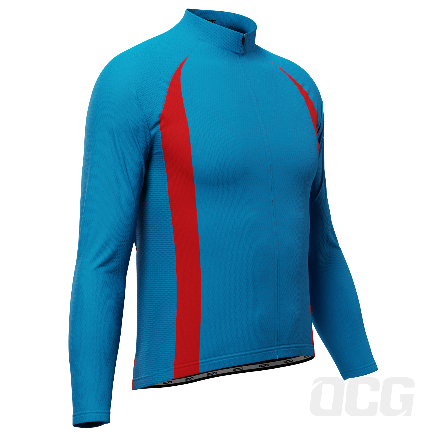 Men's Blue Red Stripe Long Sleeve Cycling Jersey