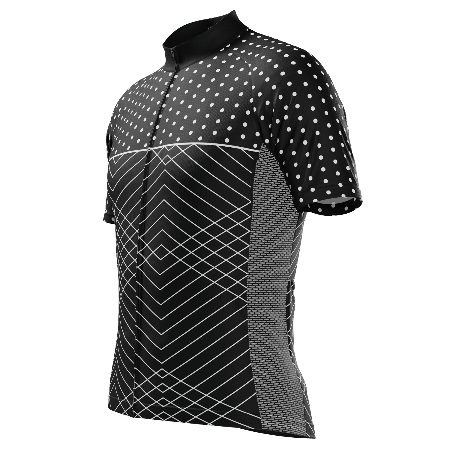 Men's White Polka Dots on Black Zigzag Short Sleeve Cycling Jersey