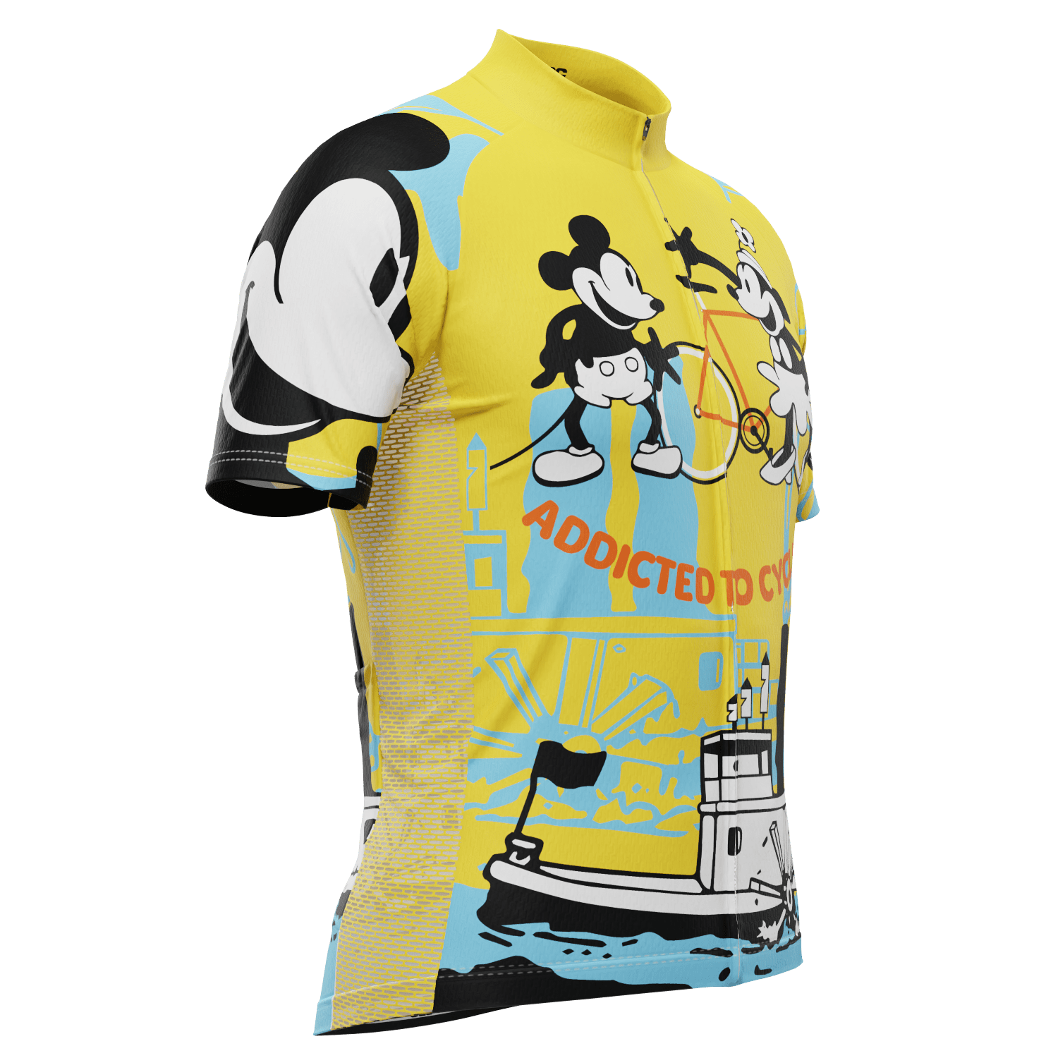 Men's Steamboat Willie Addicted to Cycling Short Sleeve Cycling Jersey