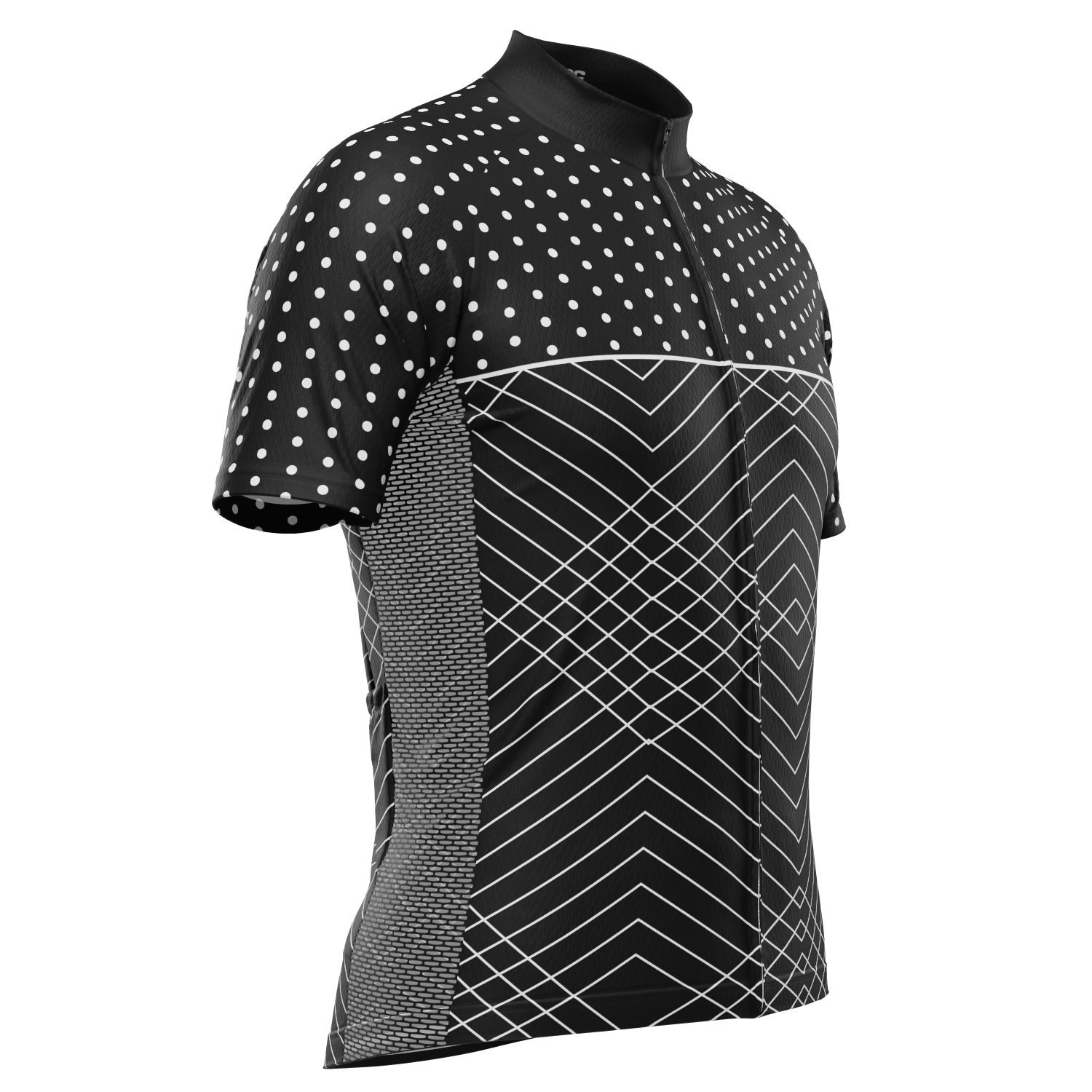 Men's White Polka Dots on Black Zigzag Short Sleeve Cycling Jersey