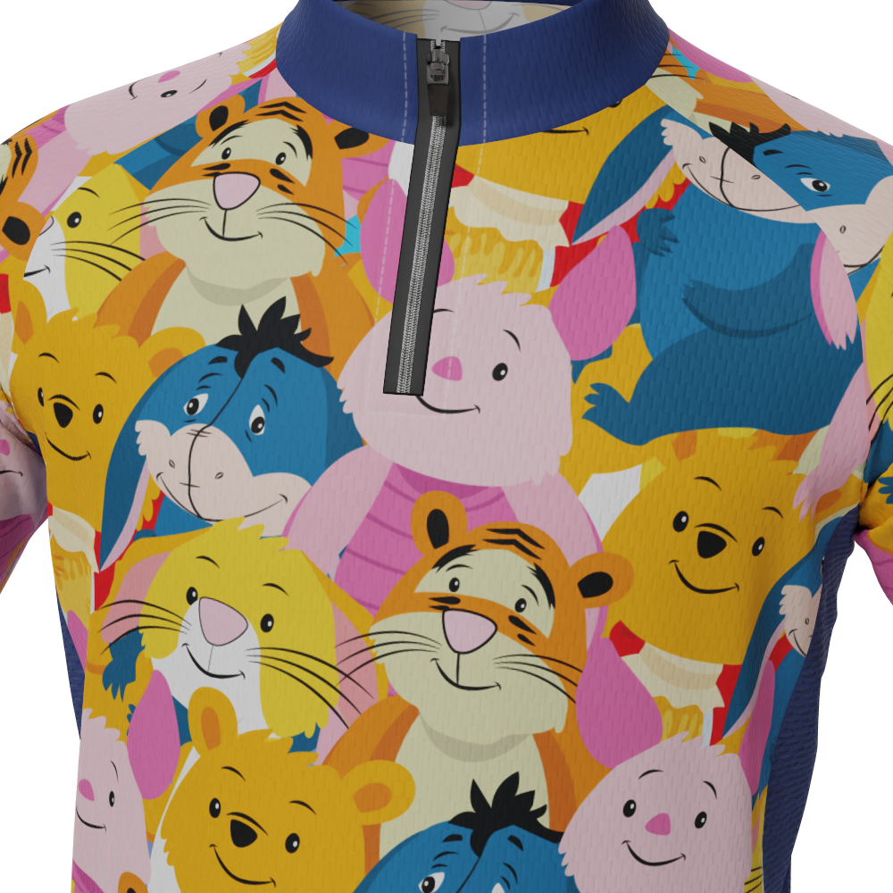 Kid's Winnie The Pooh Characters Mashup Short Sleeve Cycling Jersey