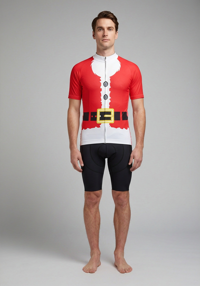 Men's Bearded Santa Claus Christmas Suit Short Sleeve Cycling Jersey