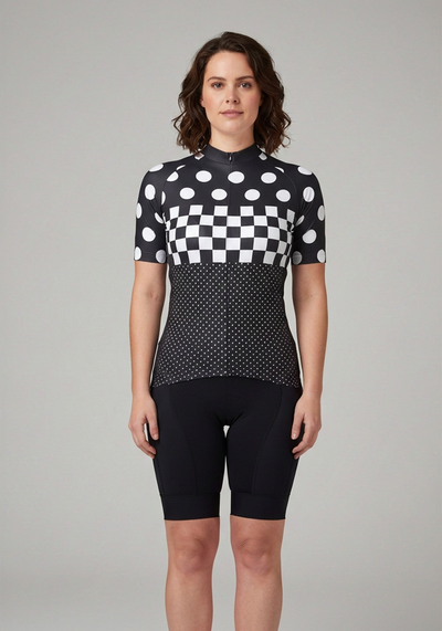 Women's The "Nina" Polka Dot Checkered Short Sleeve Cycling Jersey