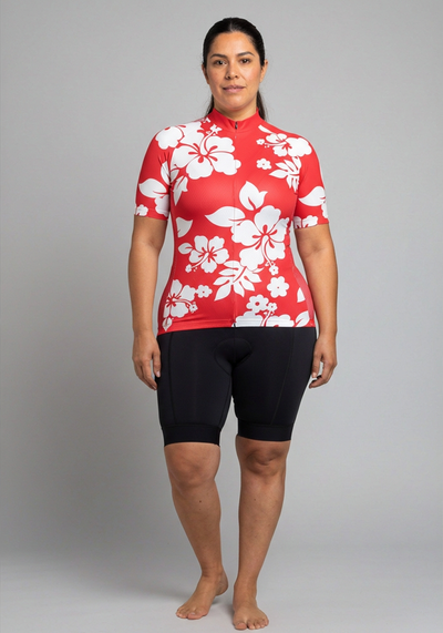 Women's Hawaiian Aloha Floral Short Sleeve Cycling Jersey