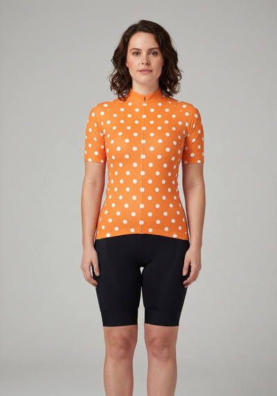Women's High Viz Orange Polka Dot Short Sleeve Cycling Jersey