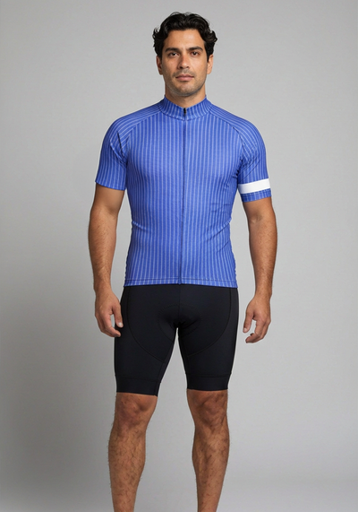 Men's Blue Stripe Banded Short Sleeve Cycling Jersey