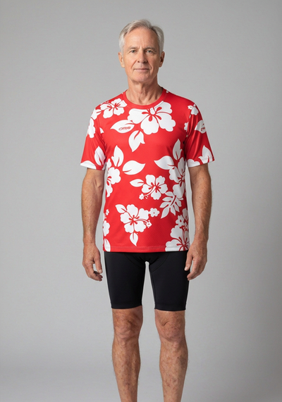 Men's Hawaiian Aloha Floral Short Sleeve Running Shirt