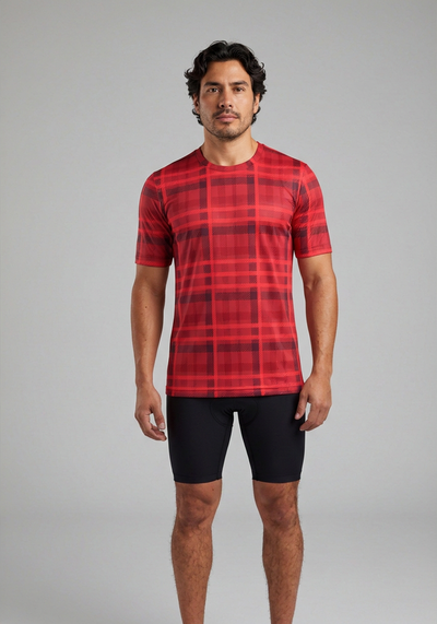 Men's Plaid Tartan Short Sleeve Running Shirt
