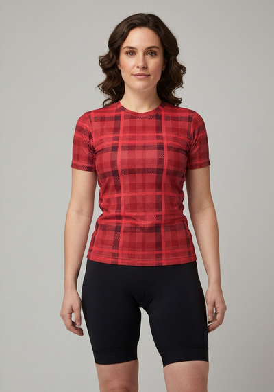 Women's Plaid Tartan Short Sleeve Running Shirt