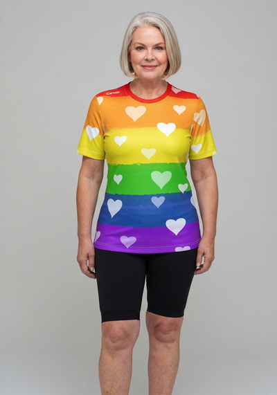 Women's Rainbow And Hearts Short Sleeve Running Shirt