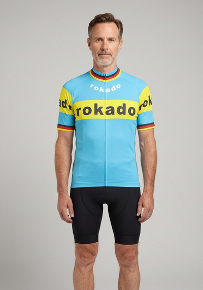 Men's Retro 1973 Team Rokado German Short Sleeve Cycling Jersey