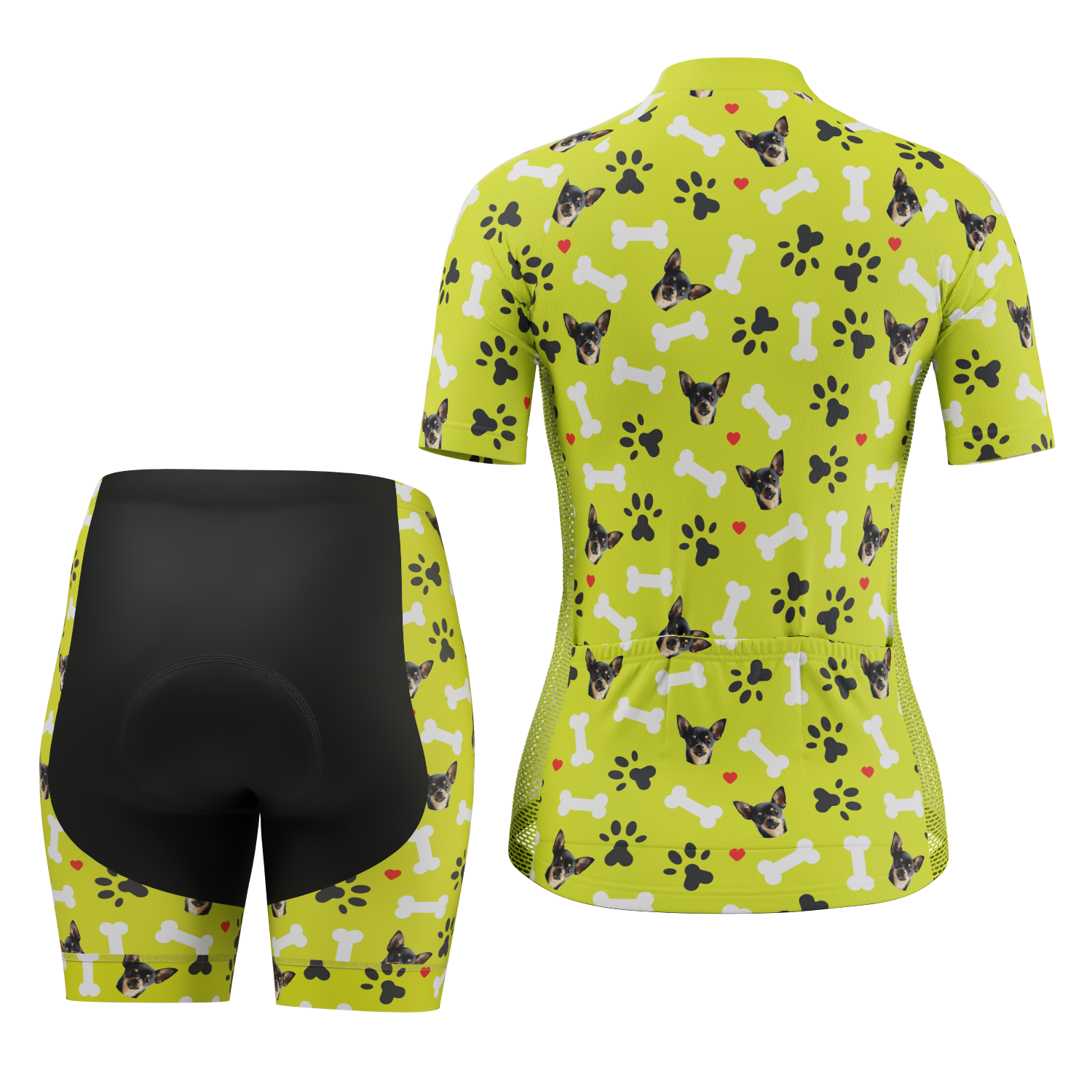 Women's Custom Pet Bones Cycling Kit Durable & Personalized Lime