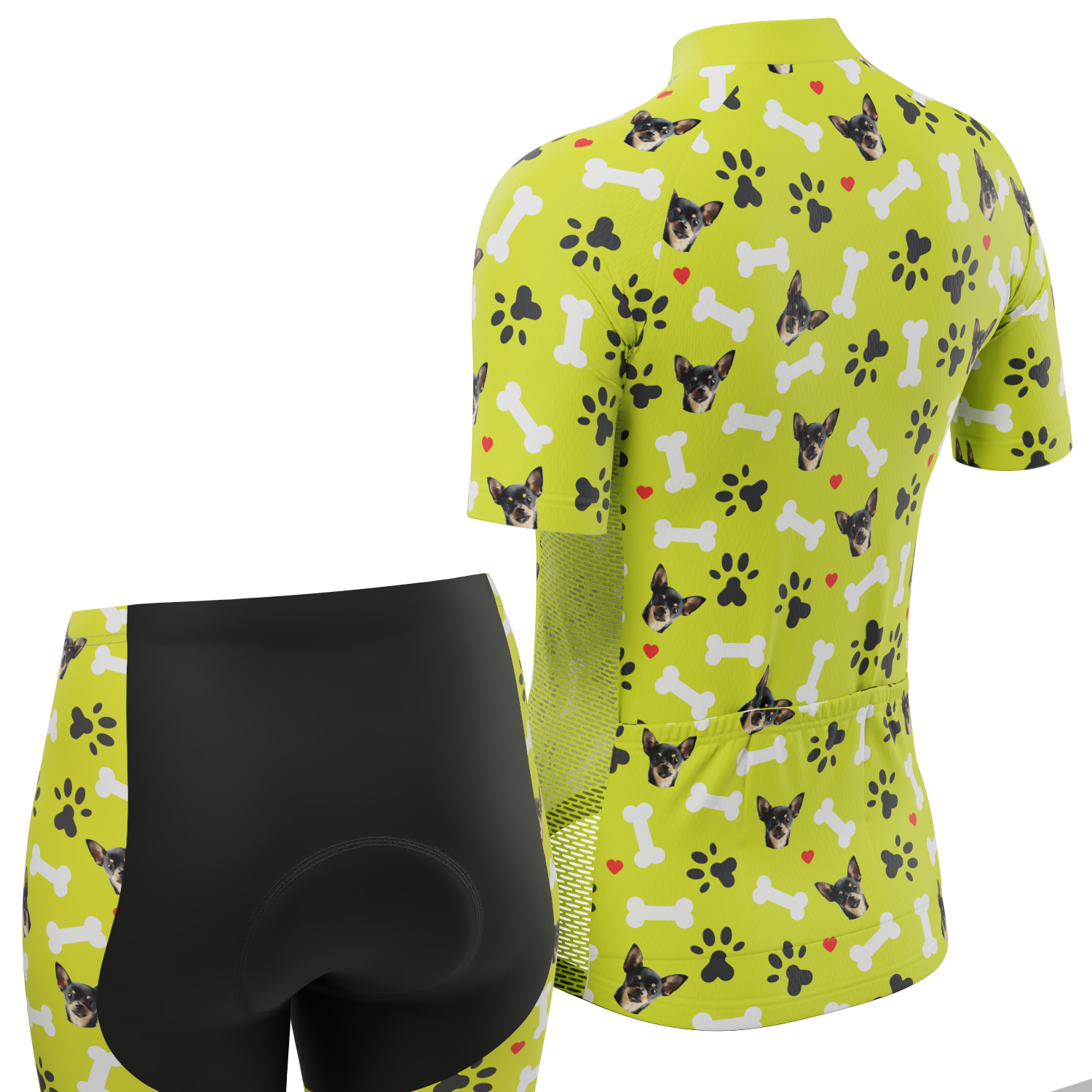 Women's Custom Pet Bones Cycling Kit Durable & Personalized Lime