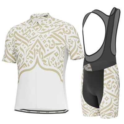 Men's Short Sleeve Calligraphy Cycling Kit Durable Customizable Performance Gear Gold