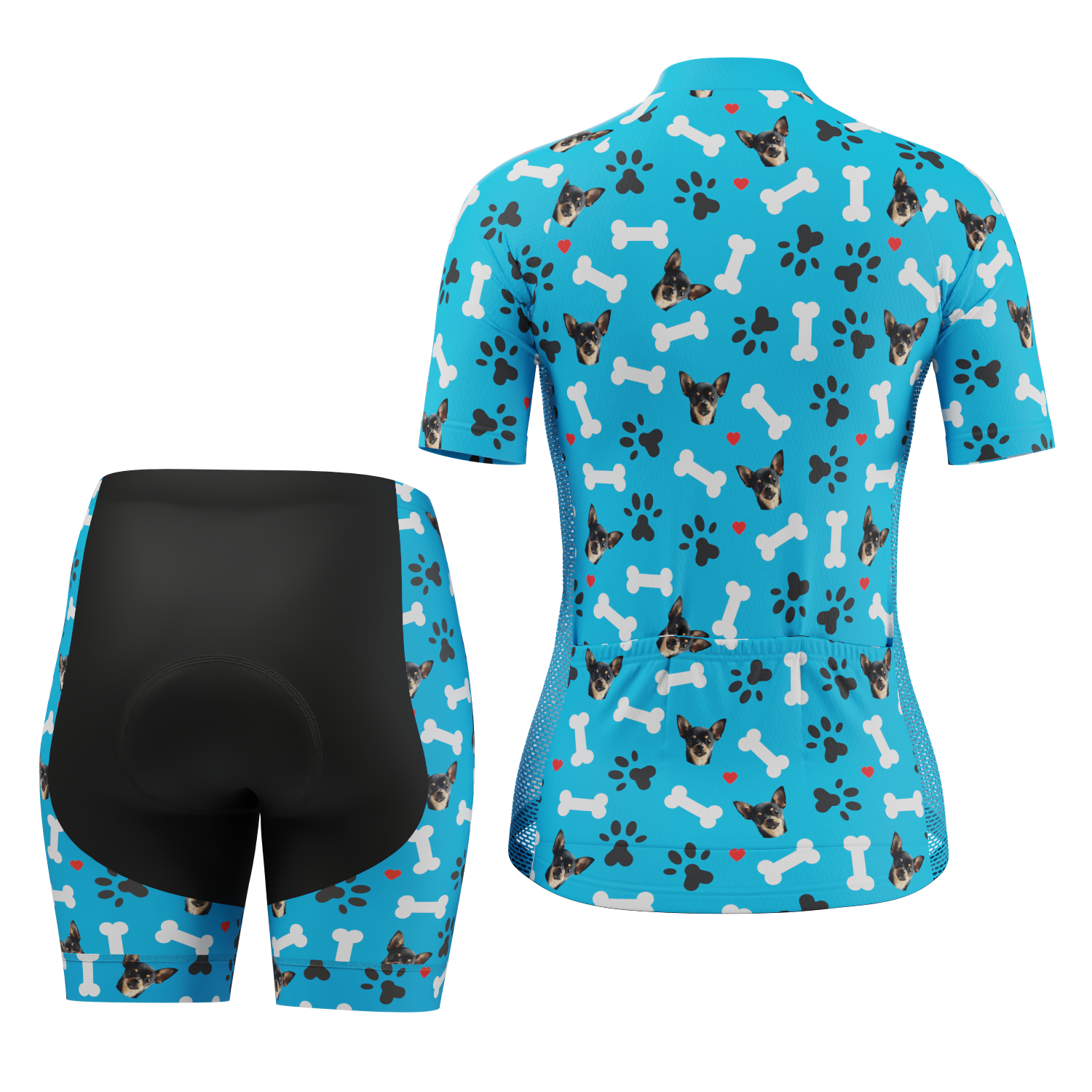 Women's Custom Pet Bones Cycling Kit Durable & Personalized Blue