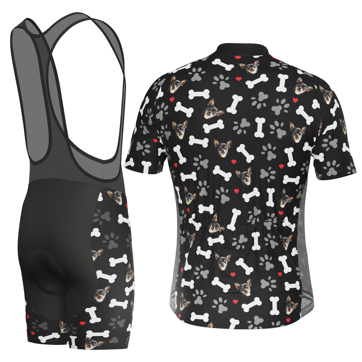 Men's Custom Pet Bones Cycling Kit Durable Personalized Gear Black