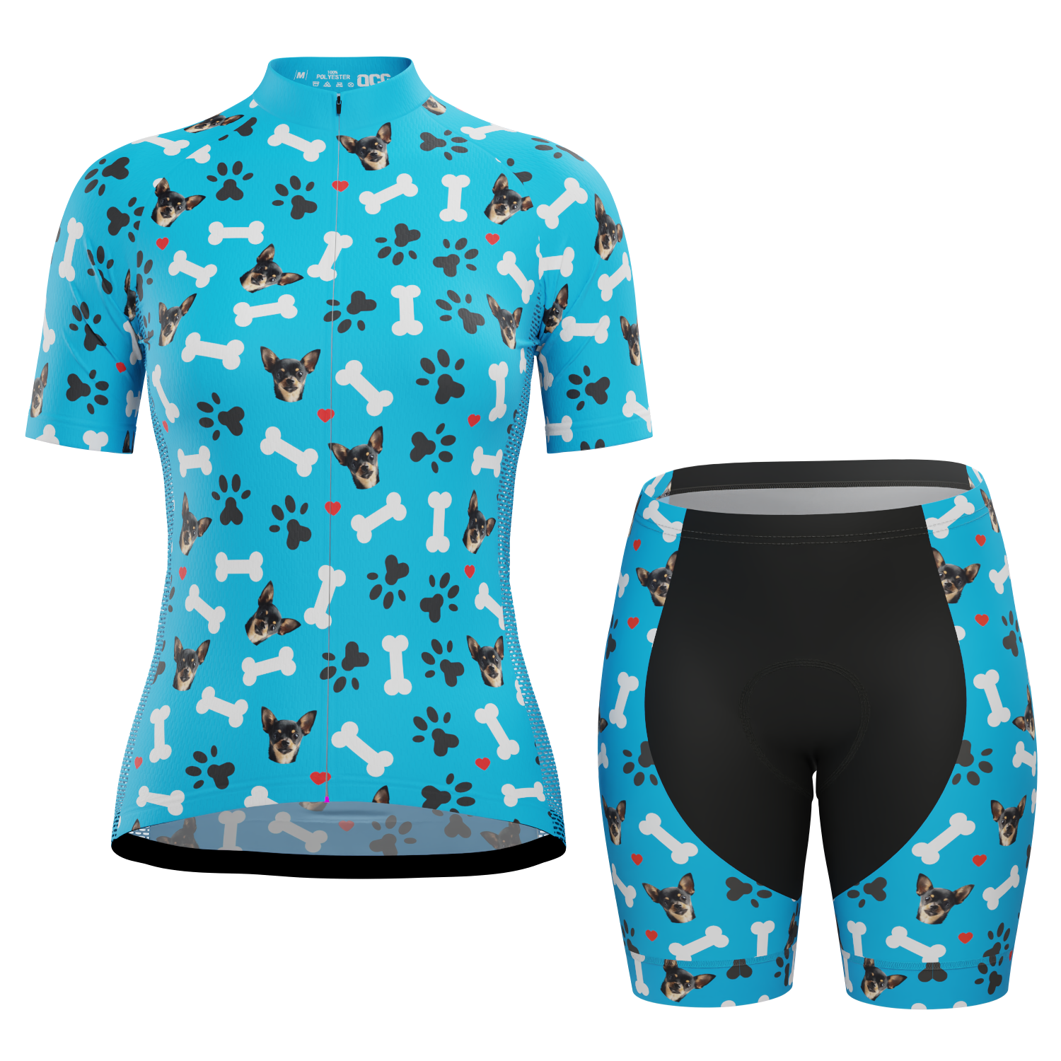 Women's Custom Pet Bones Cycling Kit Durable & Personalized Blue