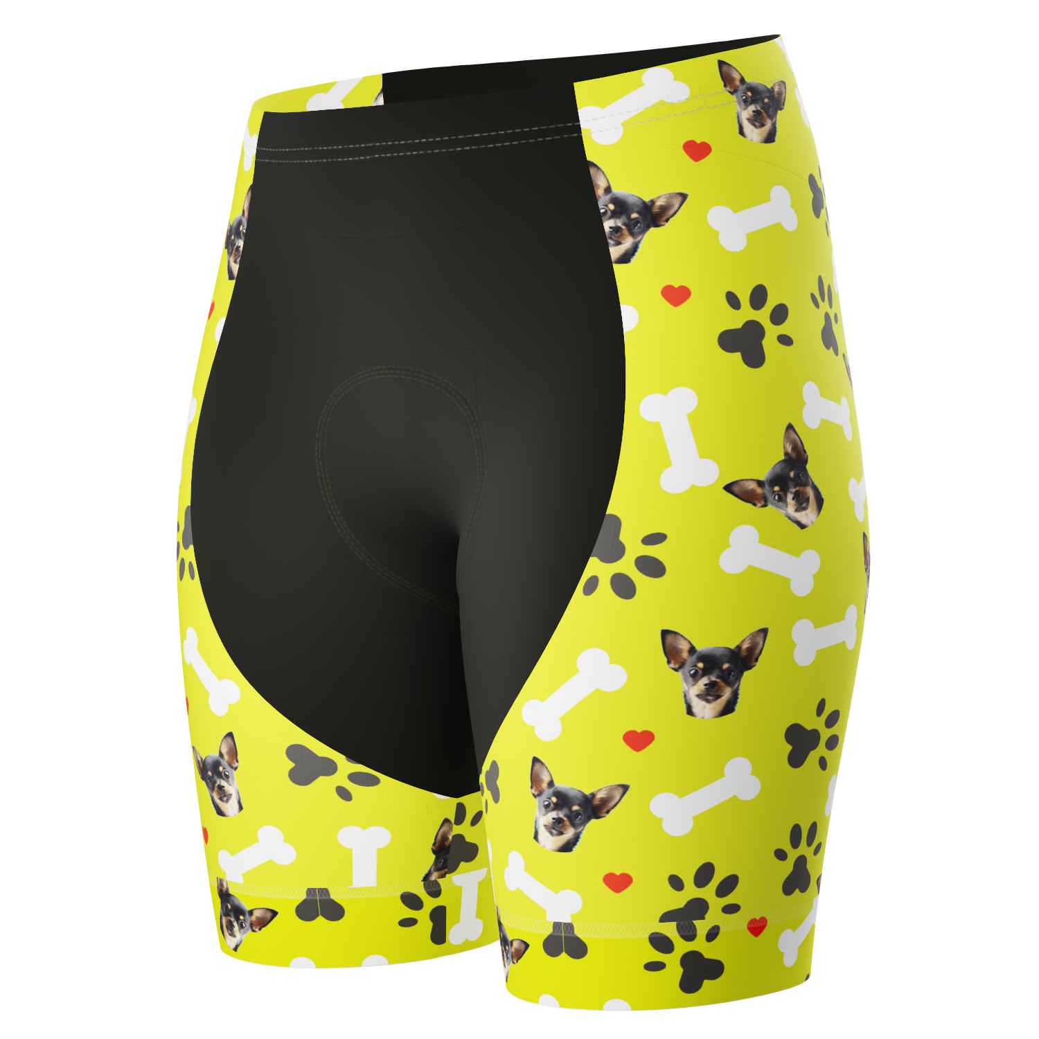 Women's Gel Padded Cycling Shorts Quick Dry & Custom Pet Bones Design Lime