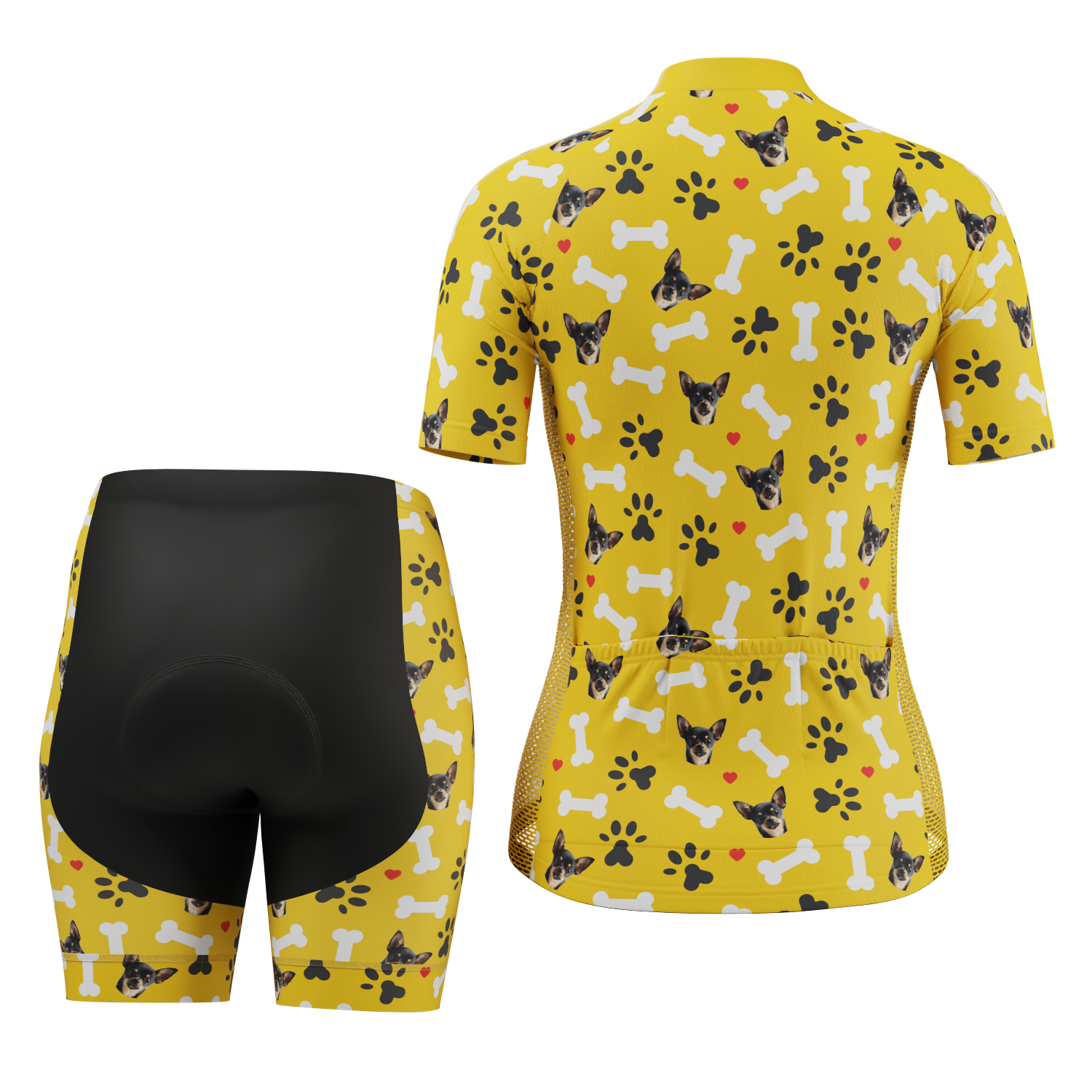Women's Custom Pet Bones Cycling Kit Durable & Personalized Yellow