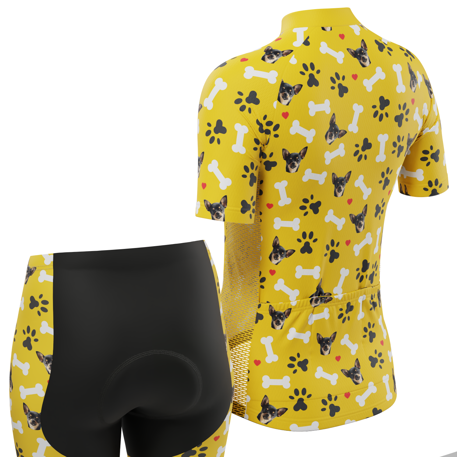 Women's Custom Pet Bones Cycling Kit Durable & Personalized Yellow