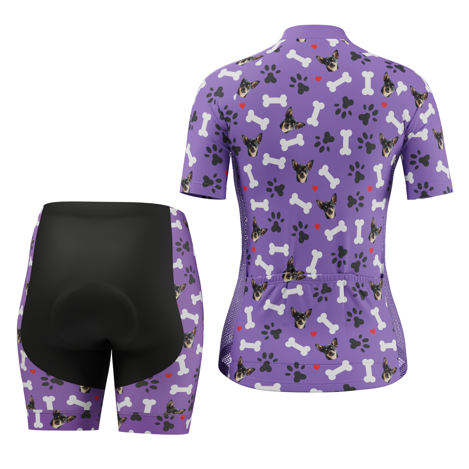 Women's Custom Pet Bones Cycling Kit Durable & Personalized Purple