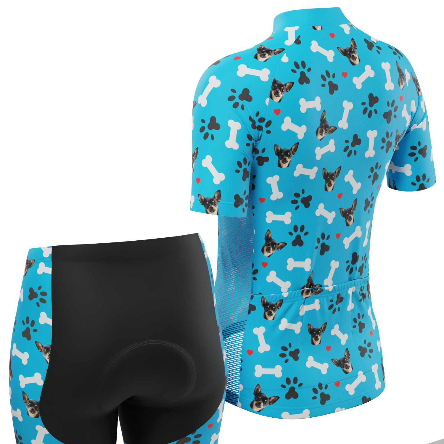 Women's Custom Pet Bones Cycling Kit Durable & Personalized Blue