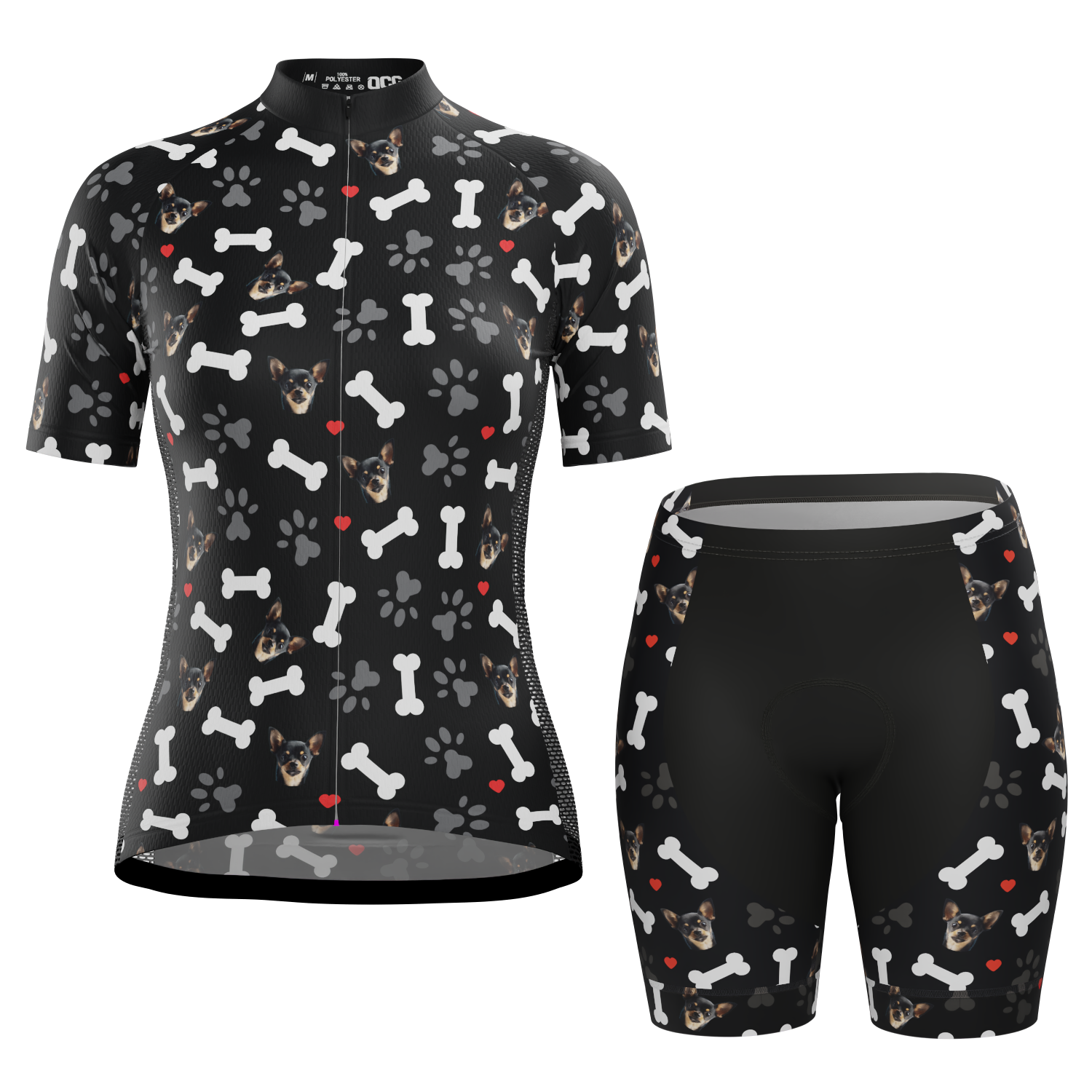 Women's Custom Pet Bones Cycling Kit Durable & Personalized Black