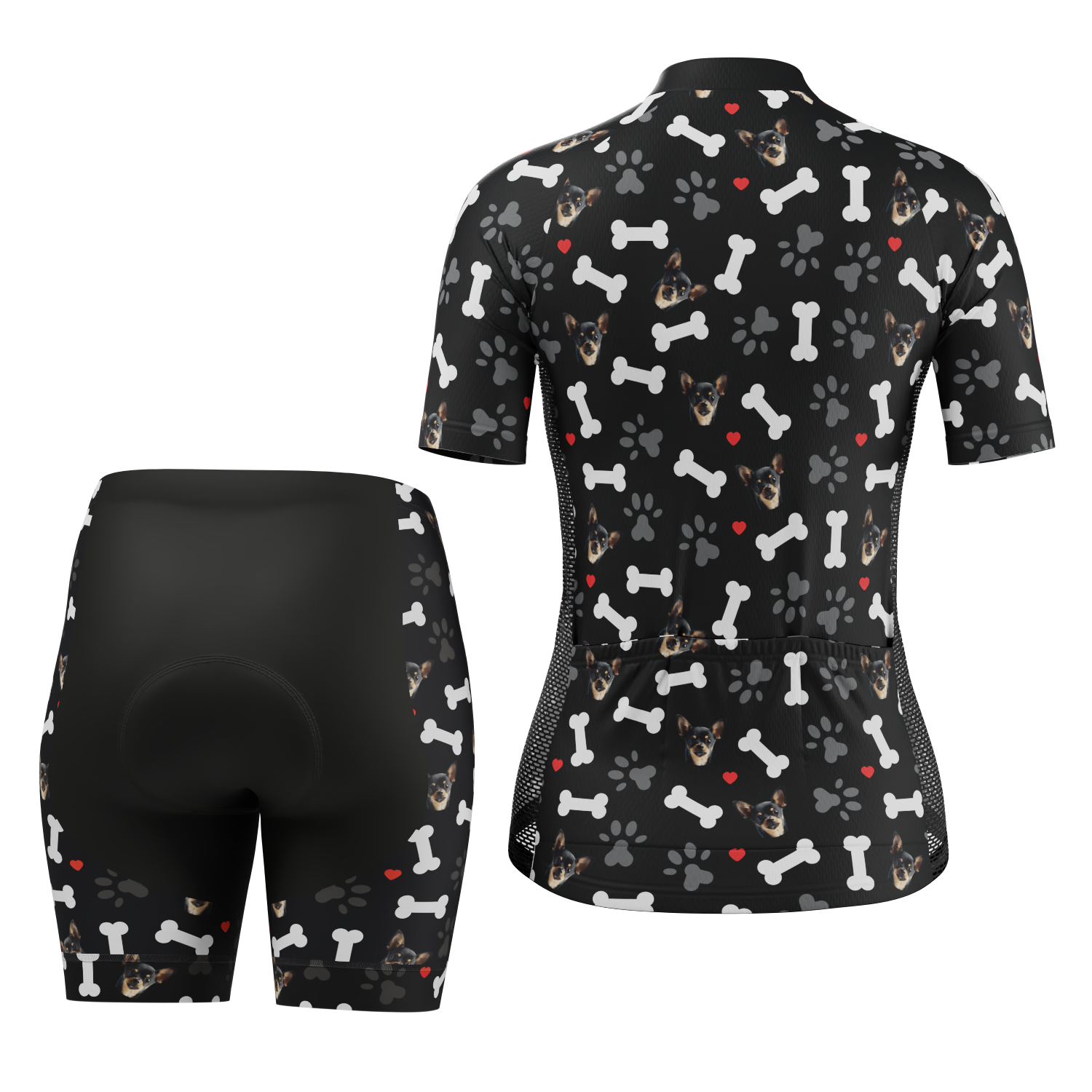 Women's Custom Pet Bones Cycling Kit Durable & Personalized Black