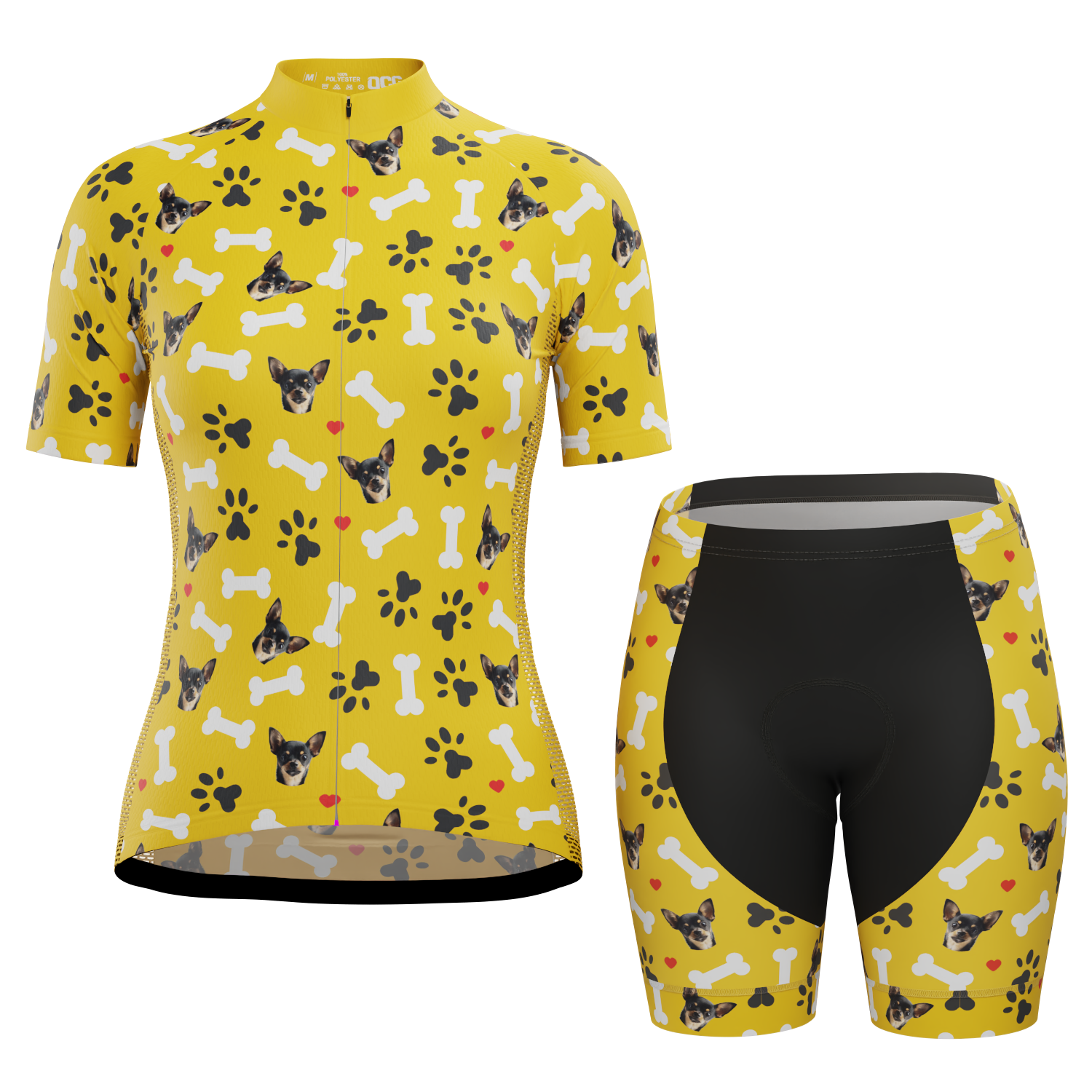 Women's Custom Pet Bones Cycling Kit Durable & Personalized Yellow