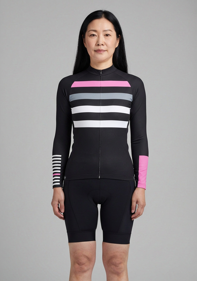 Women's Four Stripes with Pink Long Sleeve Cycling Jersey