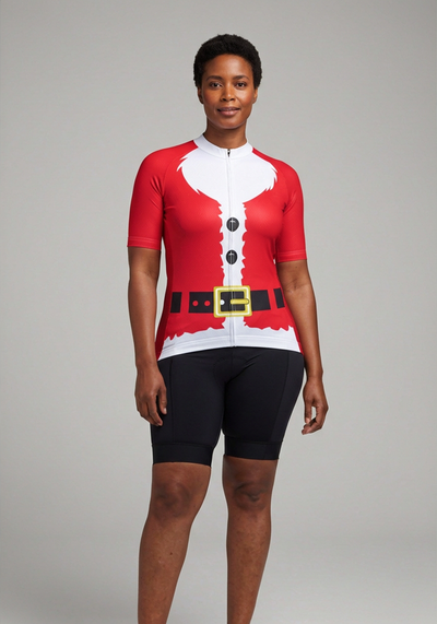 Women's Bearded Santa Claus Christmas Suit Short Sleeve Cycling Jersey
