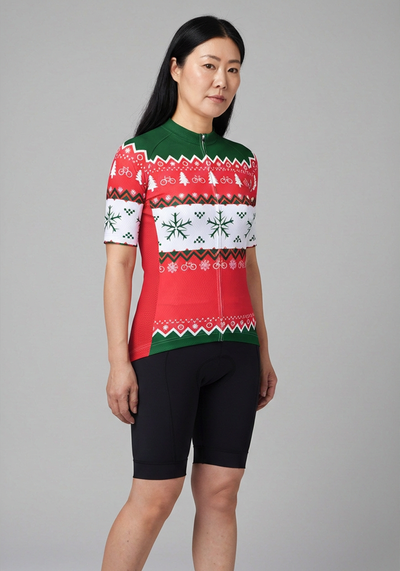 Women's Ugly Christmas Sweater Short Sleeve Cycling Jersey