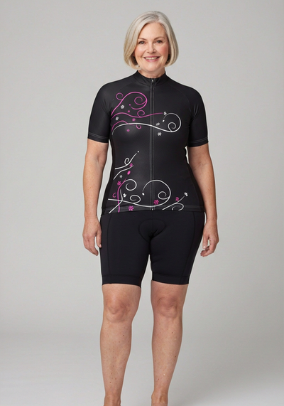 Women's Purple Floral Swirl Short Sleeve Cycling Jersey