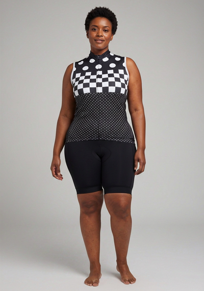 Women's The "Nina" Polka Dot Checkered Sleeveless Tech Cycling Jersey