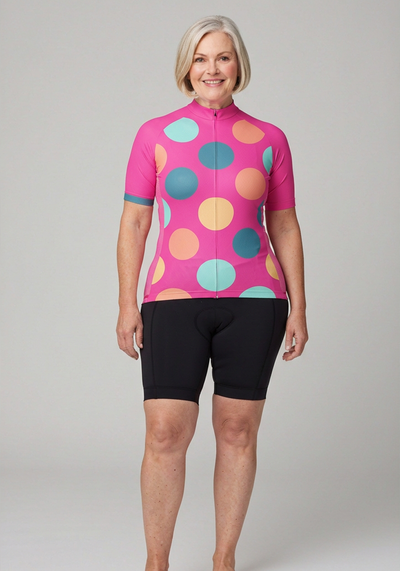 Women's High Viz Bold Polka Dot Short Sleeve Cycling Jersey
