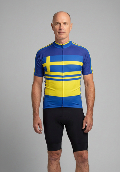 Men's Sweden Sverige Flag Short Sleeve Cycling Jersey